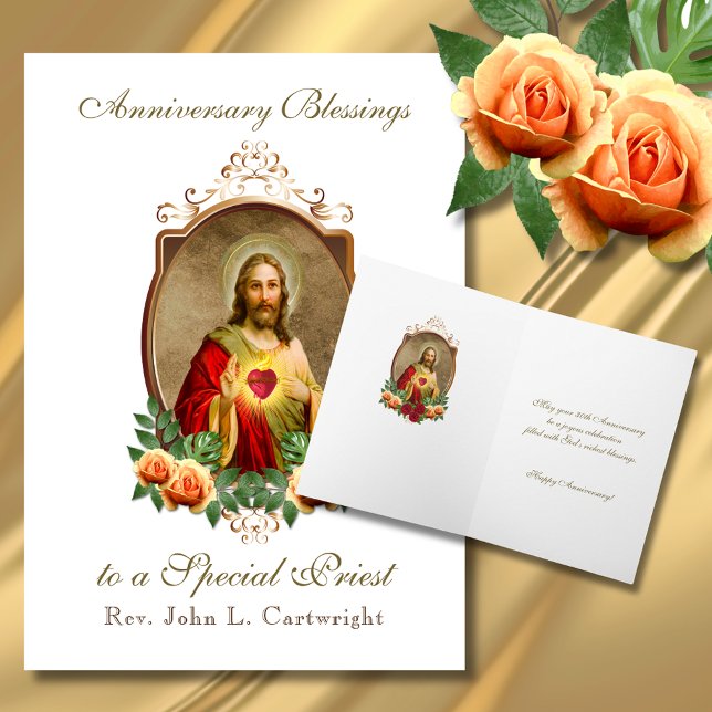 Priest Anniversary Ordination Sacred Heart Jesus Card (Creator Uploaded)