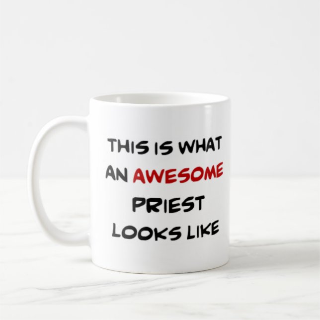 priest, awesome coffee mug (Left)