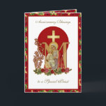 Priest Birthday Blessings Celebration Virgin Mary  Card<br><div class="desc">This is a beautiful traditional Catholic customised image of the Blessed Virgin Mary with the Child Jesus on a gold Marian Cross with red and pink roses. Inside is the famous prayer, THE BEAUTIFUL HANDS OF A PRIEST. All text and fonts may be modified to suit the occasion and recipient....</div>