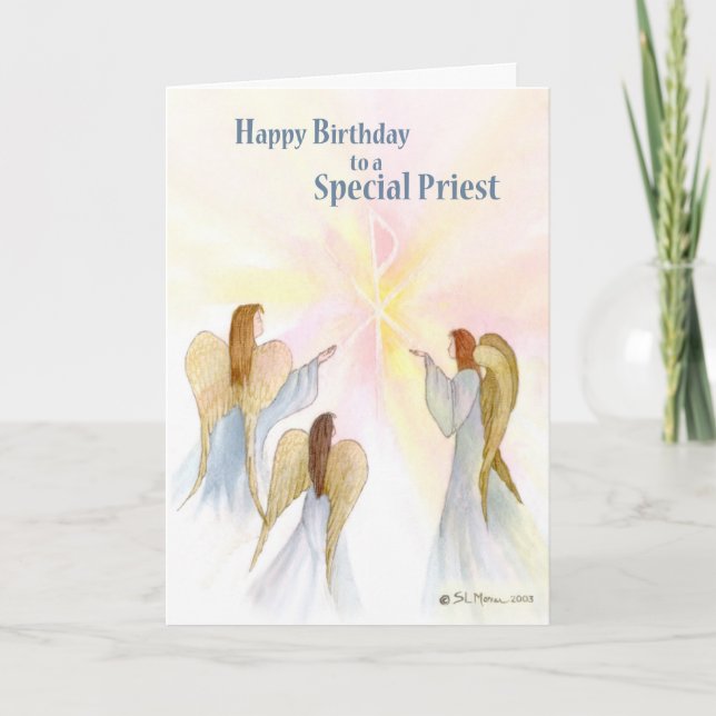 Priest Birthday, Religious Angels Card (Front)