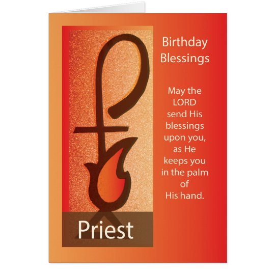 Priest Birthday, Shepherd Staff & Flame Religious Card