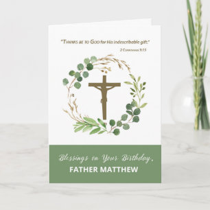 Priest Birthday Thanks be To God Greenery Wreath Card
