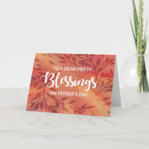 Priest Blessings Fathers Day Leaves on Sunburst Card