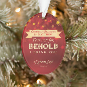 Priest Christmas Blessings Red, Gold Stars Ornament