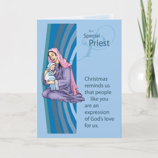 Priest Christmas Card with Mary and Infant Jesus (Front)