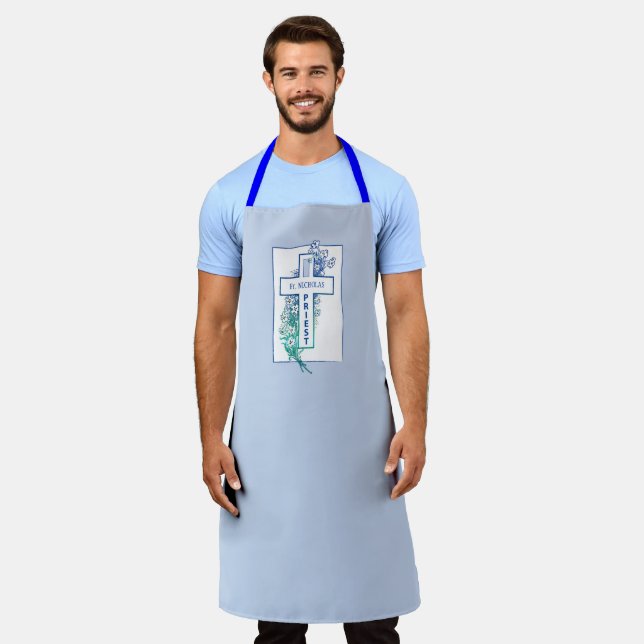 Priest Cross Flowers Personalised Apron (Worn)