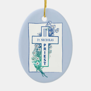 Priest Cross Flowers Personalised Ceramic Tree Decoration