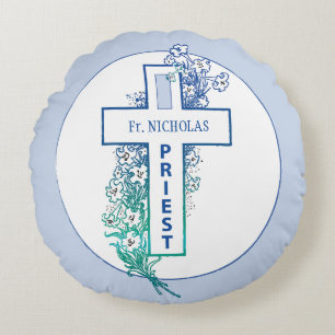 Priest Cross Flowers Personalised Round Cushion