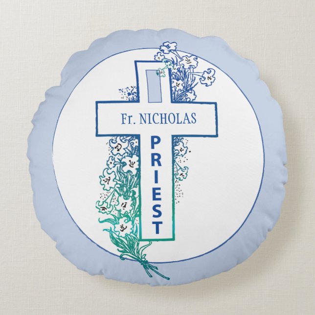 Priest Cross Flowers Personalised Round Cushion (Front)