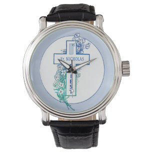 Priest Cross Flowers Personalised Watch