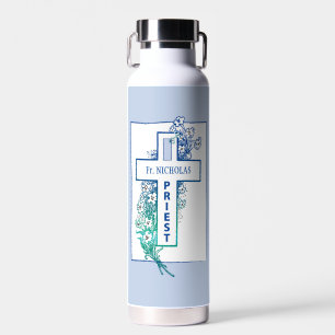 Priest Cross Flowers Personalised Water Bottle
