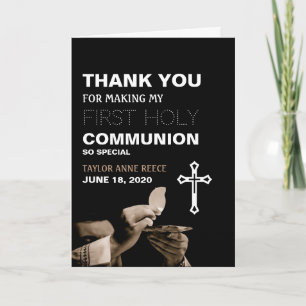 Priest & Crucifix, First Holy Communion Thank You Card