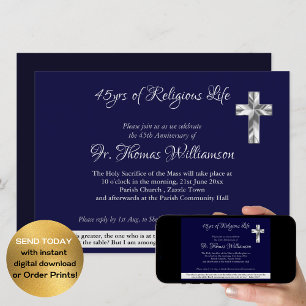 Priest Deacon 45th Ordination Anniversary Sapphire Invitation