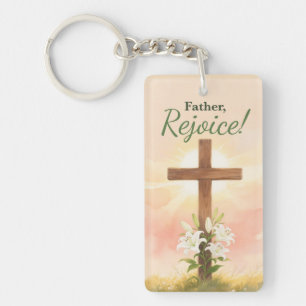 Priest Easter Rejoice Cross and Lilies Religious Key Ring