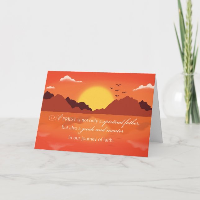 Priest Fathers Day With Sunset Landscape Card (Front)