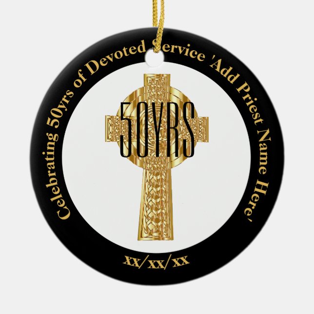 Priest Golden Jubilee 50th Ordination Anniversary Ceramic Tree Decoration (Front)