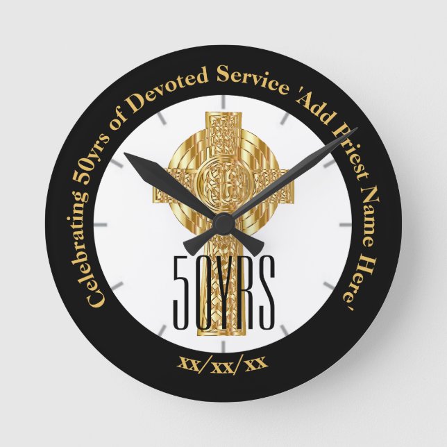 Priest Golden Jubilee 50th Ordination Anniversary Round Clock (Front)
