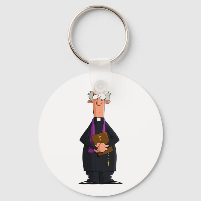 Priest Holding Bible IFunny Clergy Character Key Ring (Front)