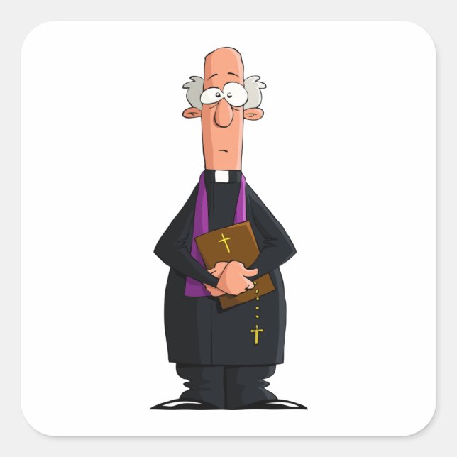 Priest Holding Bible IFunny Clergy Character Square Sticker (Front)