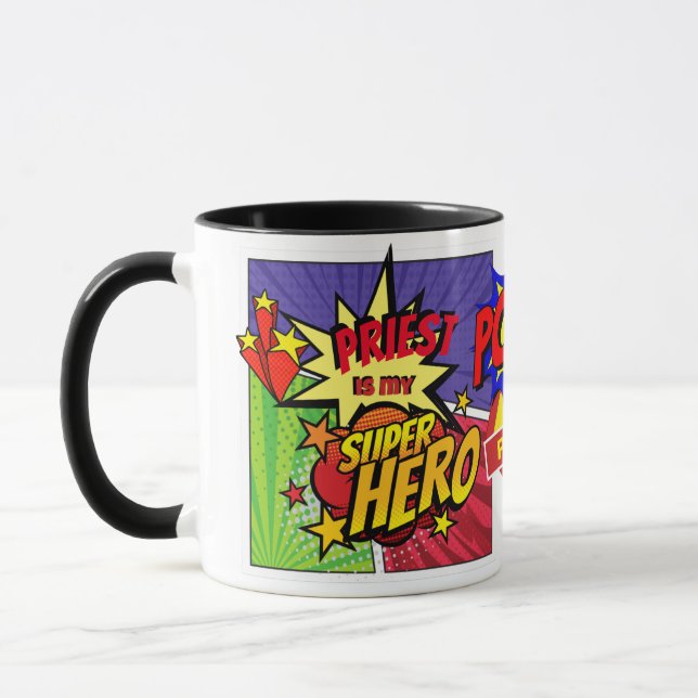 PRIEST Is My SUPERHERO Personalised COMIC HERO Mug (Left)
