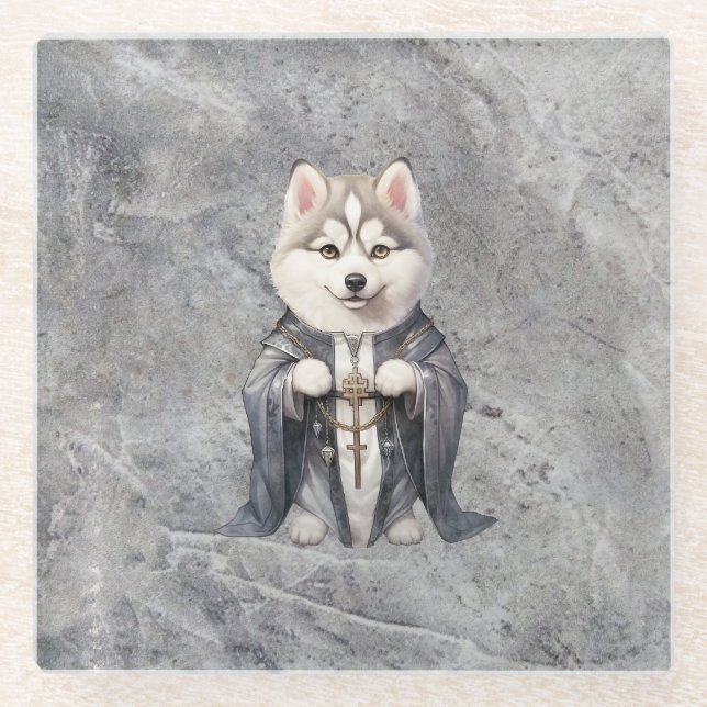 Priest King Siberian Husky Dog Glass Coaster (Front)