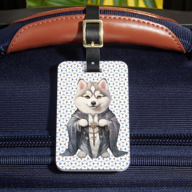 Priest King Siberian Husky Dog Luggage Tag (Front Insitu 2)