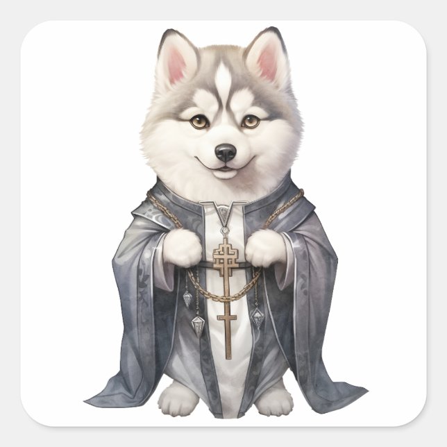 Priest King Siberian Husky Dog Square Sticker (Front)
