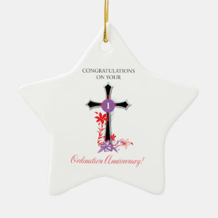 Priest Ordination Anniversary Black Cross Ceramic Tree Decoration