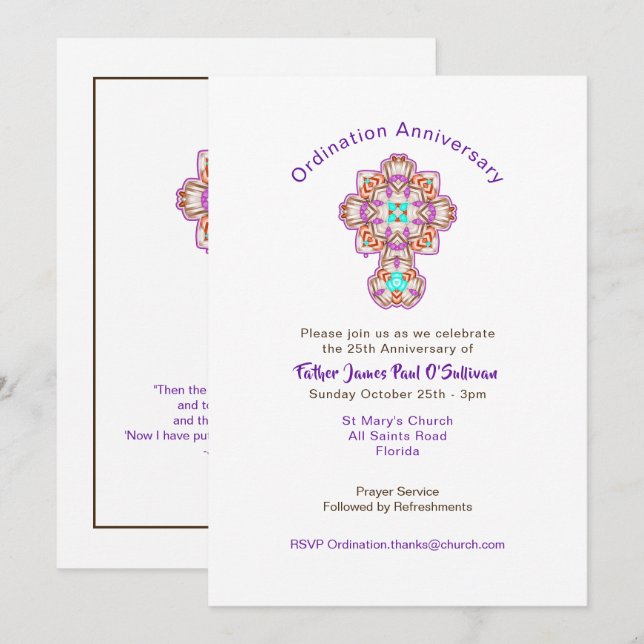 Priest Ordination Anniversary Celebrations Invitation (Front/Back)
