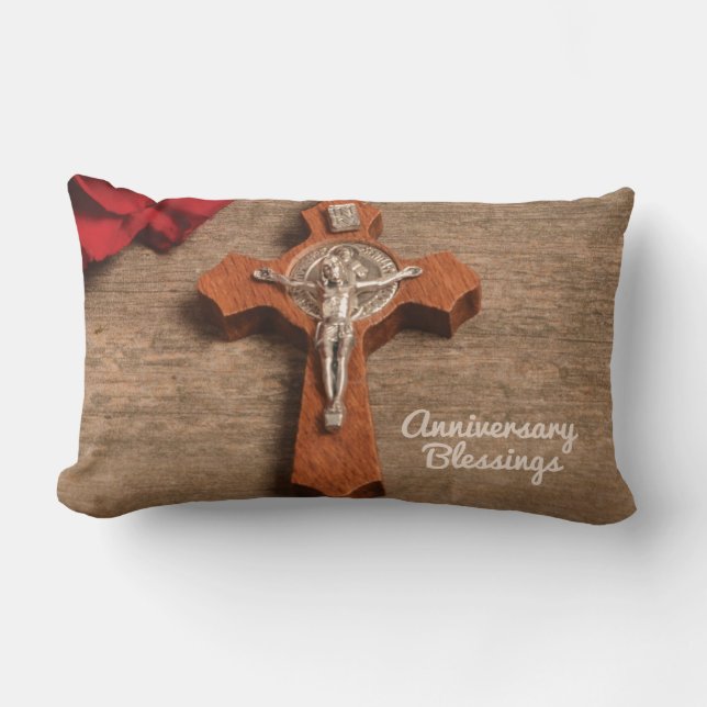 Priest Ordination Anniversary Red Rose and Rosary Lumbar Cushion (Front)