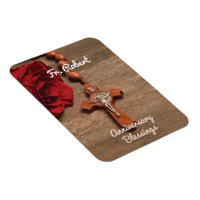Priest Ordination Anniversary Red Rose and Rosary Magnet (Right Side)