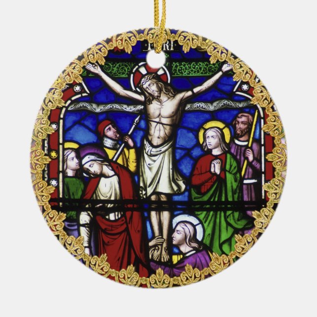 Priest Ordination Anniversary Stained Glass Custom Ceramic Tree Decoration (Front)