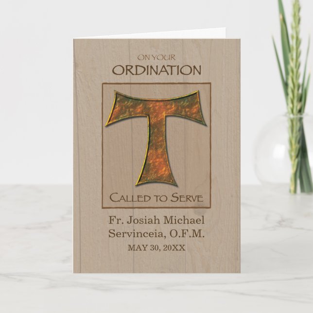Priest Ordination Customizable Name Date Tau Cross Card (Front)