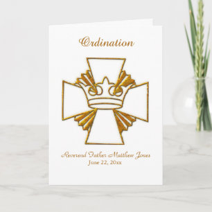 Priest Ordination Invitation Gold Crown and Cross