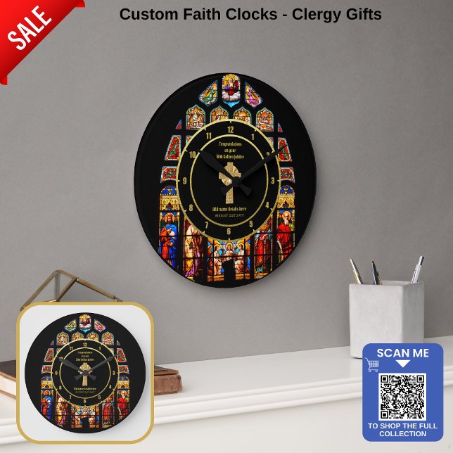 Priest Pastor Ordination Anniversary Stained Glass Large Clock (Creator Uploaded)