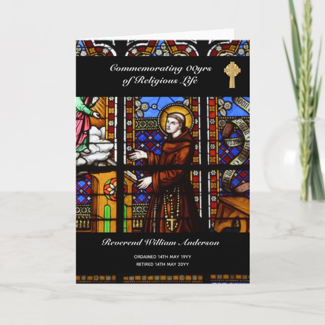 Priest Retirement Card Personalised Stained Glass (Front)