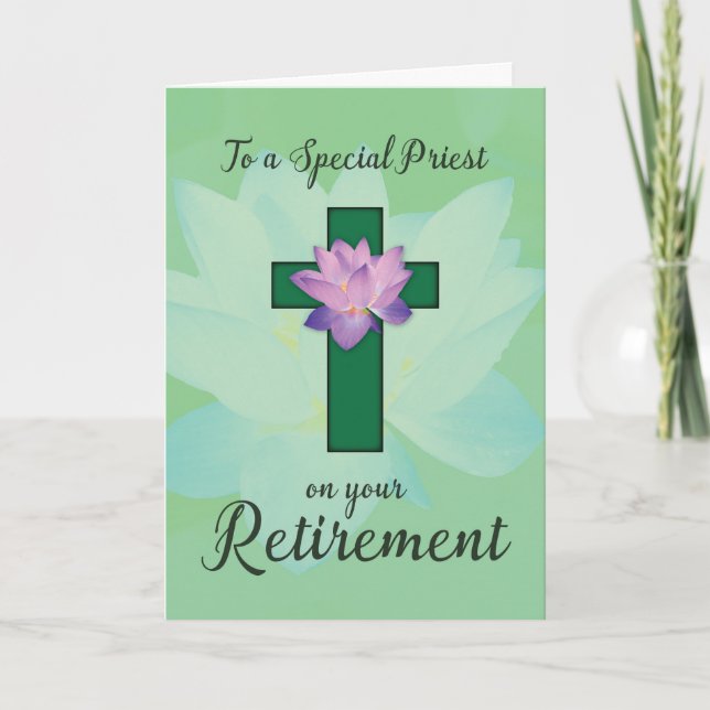 Priest Retirement, Lotus Flower on Green Cross Card (Front)