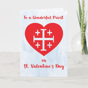 Priest St. Valentine's Day Cross on Red Heart Holiday Card