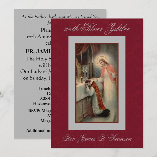 Priest with Jesus Silver Anniversary Invitation (Front/Back)