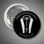 PRIESTHOOD PHOTO SIMPLE BLACK AND WHITE 3 CM ROUND BADGE<br><div class="desc">This stylish black-and-white button features a classic priest collar design along with the text “PRIESTHOOD SUNDAY September 29, 2024.” (Typically, this observance is on the last Sunday in September, but churches can celebrate this anytime at their convenience.) The Simple yet powerful, this button is perfect for wearing during parish celebrations,...</div>