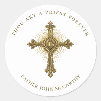 Priestly Ordination Cross IHS Scripture Classic Round Sticker