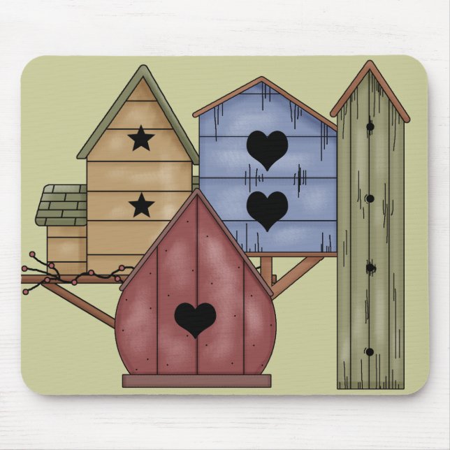 Prim Birdhouse Cluster Mouse Mat (Front)