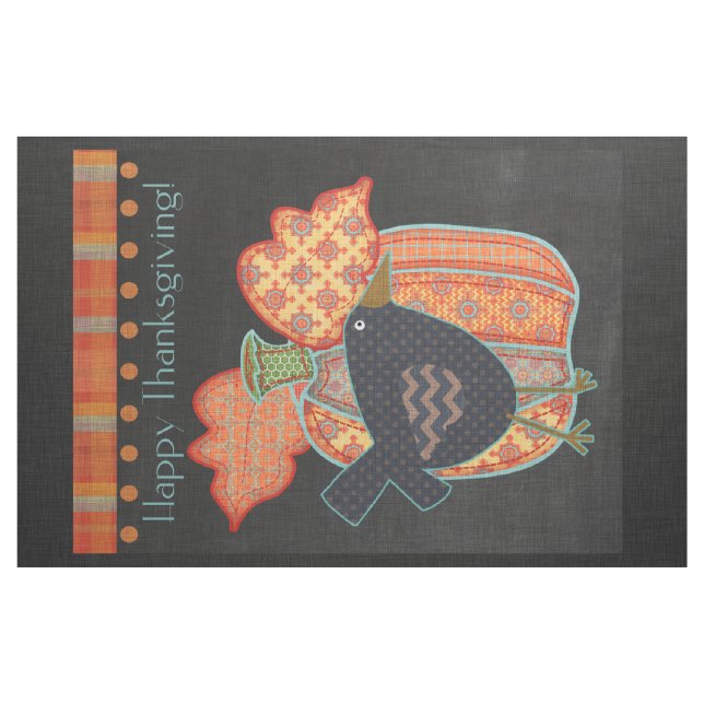 Prim Black Crow Patchwork Pumpkin Thanksgiving  Fabric (Fat Quarter)