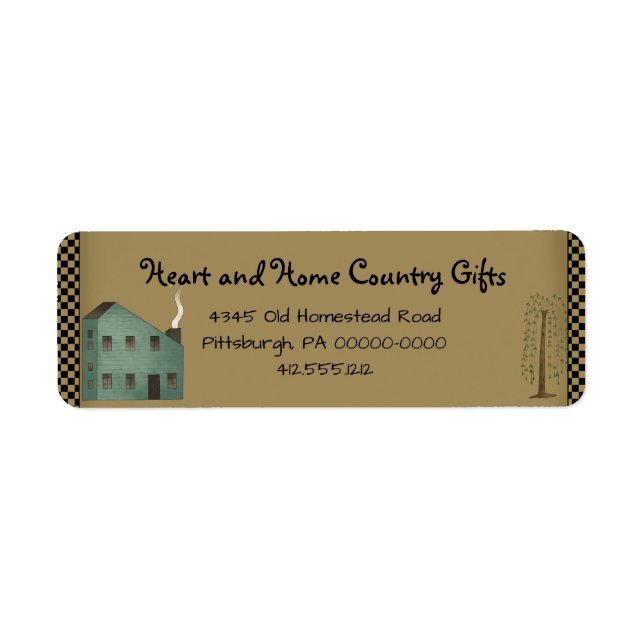 Prim Country Saltbox House Checked Return Address (Front)