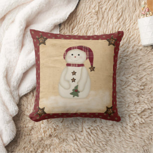 Prim Country Snowman Pillow