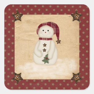 Prim Country Snowman Sticker