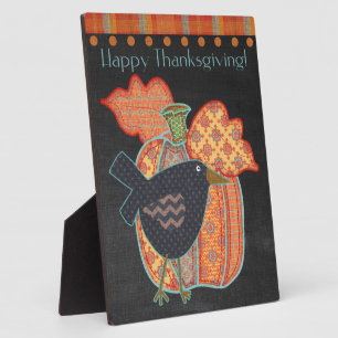 Prim Crow Patchwork Pumpkin Happy Thanksgiving Plaque