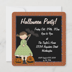 Prim Halloween Kid's Party Invitation Girl 1