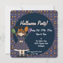 Prim Halloween Kid's Party Invitation Girl 3