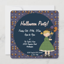 Prim Halloween Kid's Party Invitation Girl 4